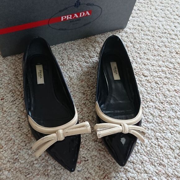 Prada Vernice Soft Patent Flats in Black/Nude size 36.5 - Picture 1 of 7